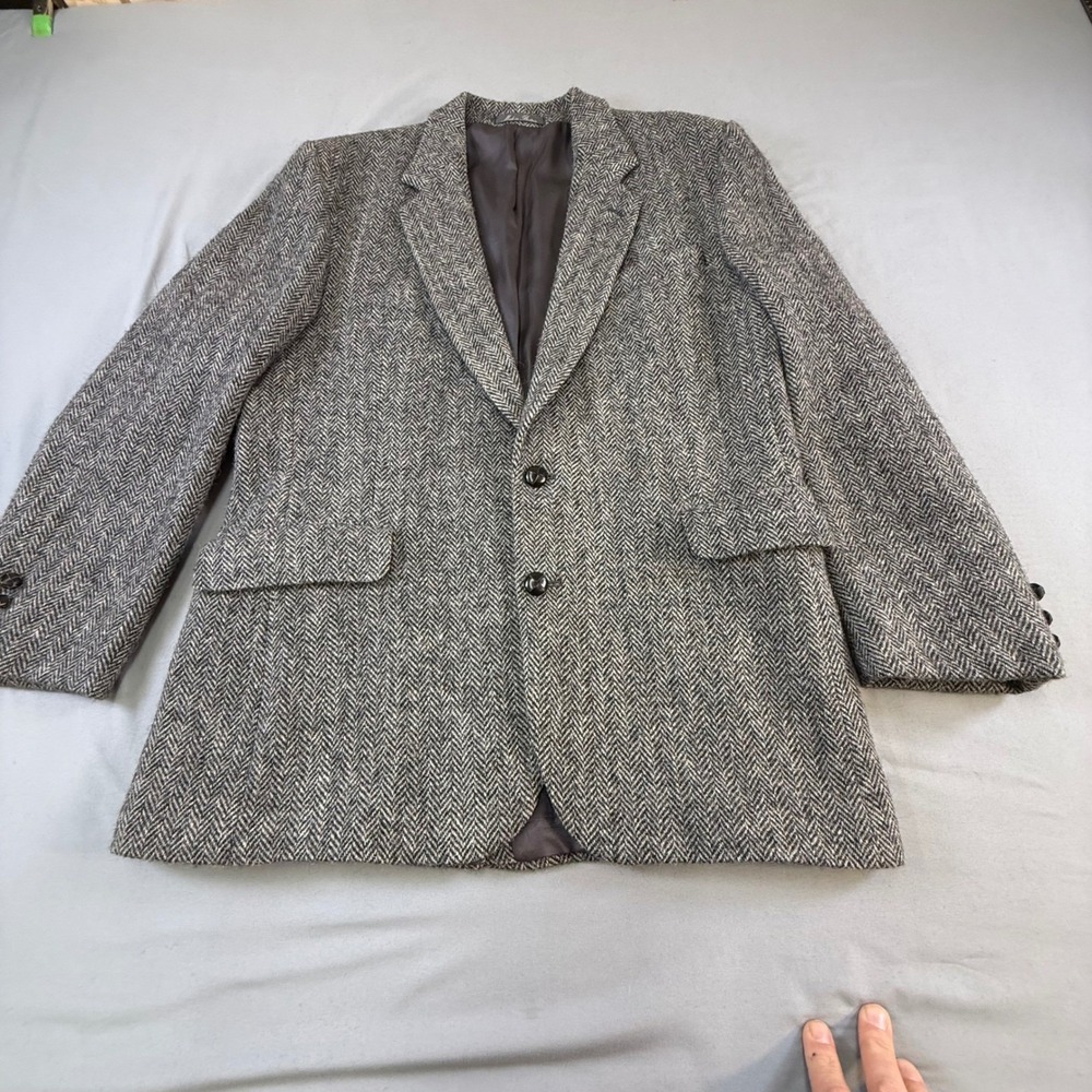 Harris Tweed Mens 42R Grey Herringbone Wool Blazer Sport Coat Hand Wovn Scotland